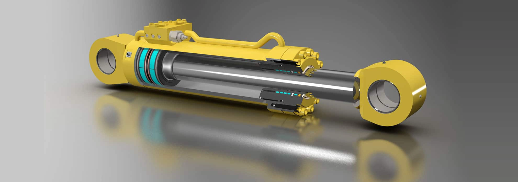 Quality control inspection of finished hydraulic cylinder in testing department